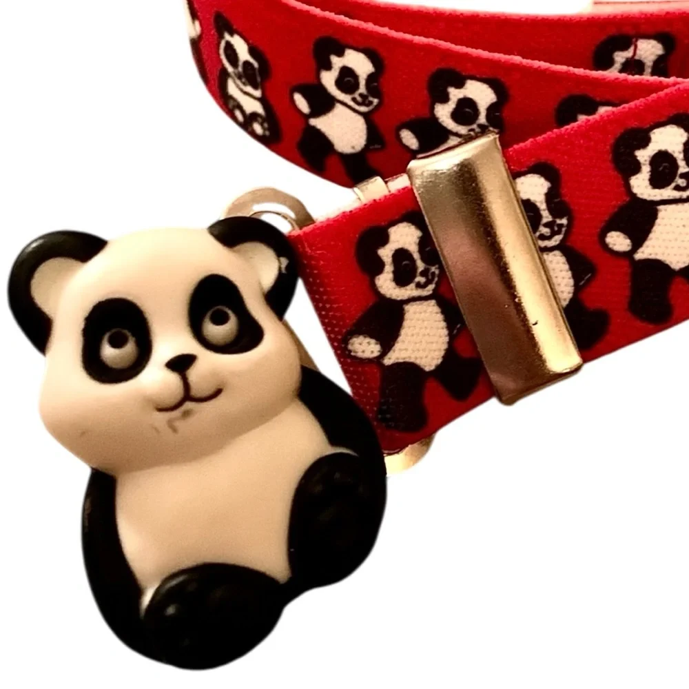 Vintage Avon girls cute stretch red black white panda bear belt